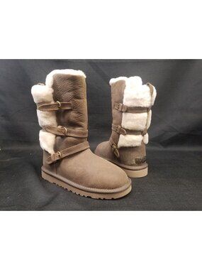 UGG Australia Kids Girls K GLASGOW Boots Pull-On Leather Brown Size 2 NEW NO BOX